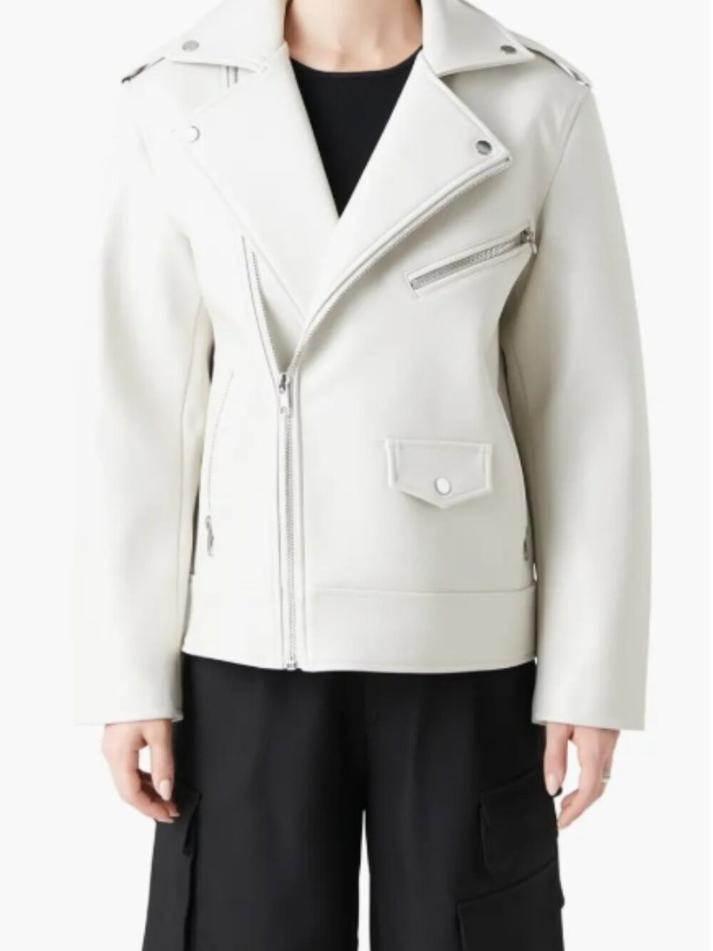 NWOT GREY LAB Padded Shoulder Faux Leather Biker Jacket Beige M